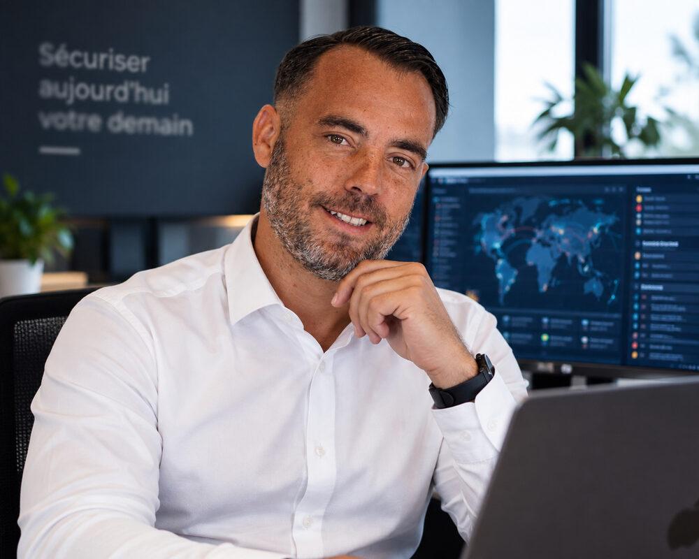 Yvan Lievre, consultant en cybersécurité, à son bureau près de Lyon